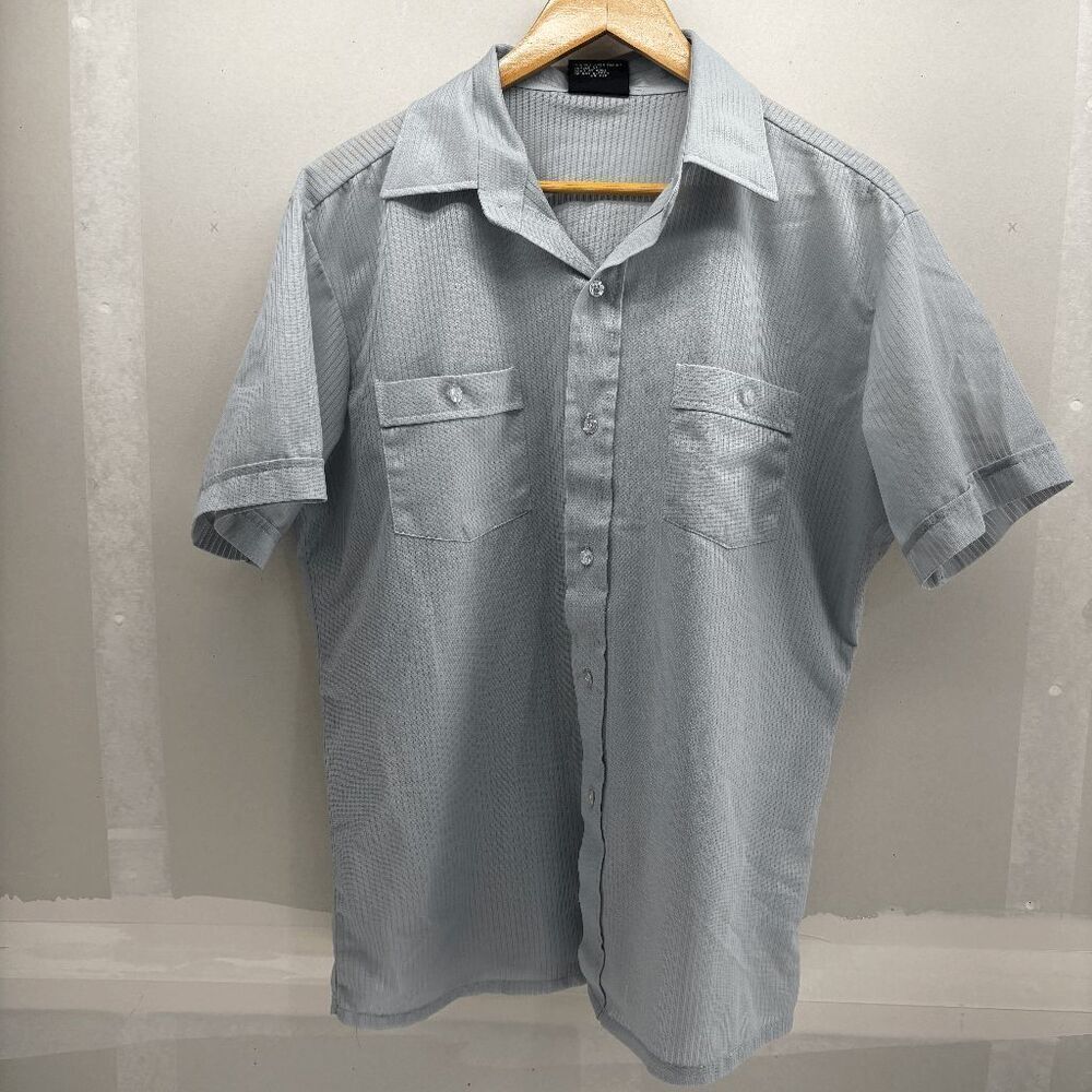 Vintage Pauly & Forbes Semi-Sheer Short Sleeve Button Up Shirt Men's L Gray‎